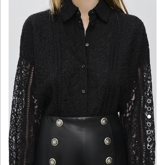 💜NWT ZARA LACE SHIRT SEMI SHEER oversized - Picture 4 of 5